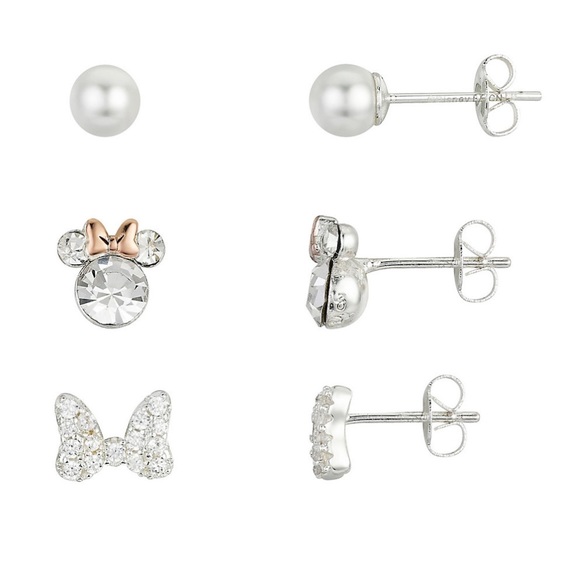 lARocks Jewelry - Disney's Minnie Mouse Crystal & Cubic Zirconia Bow Stud Earring Set Two Tone NWT